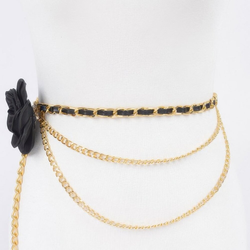 Flower Metal Double Layered Plus Size Chain Belt